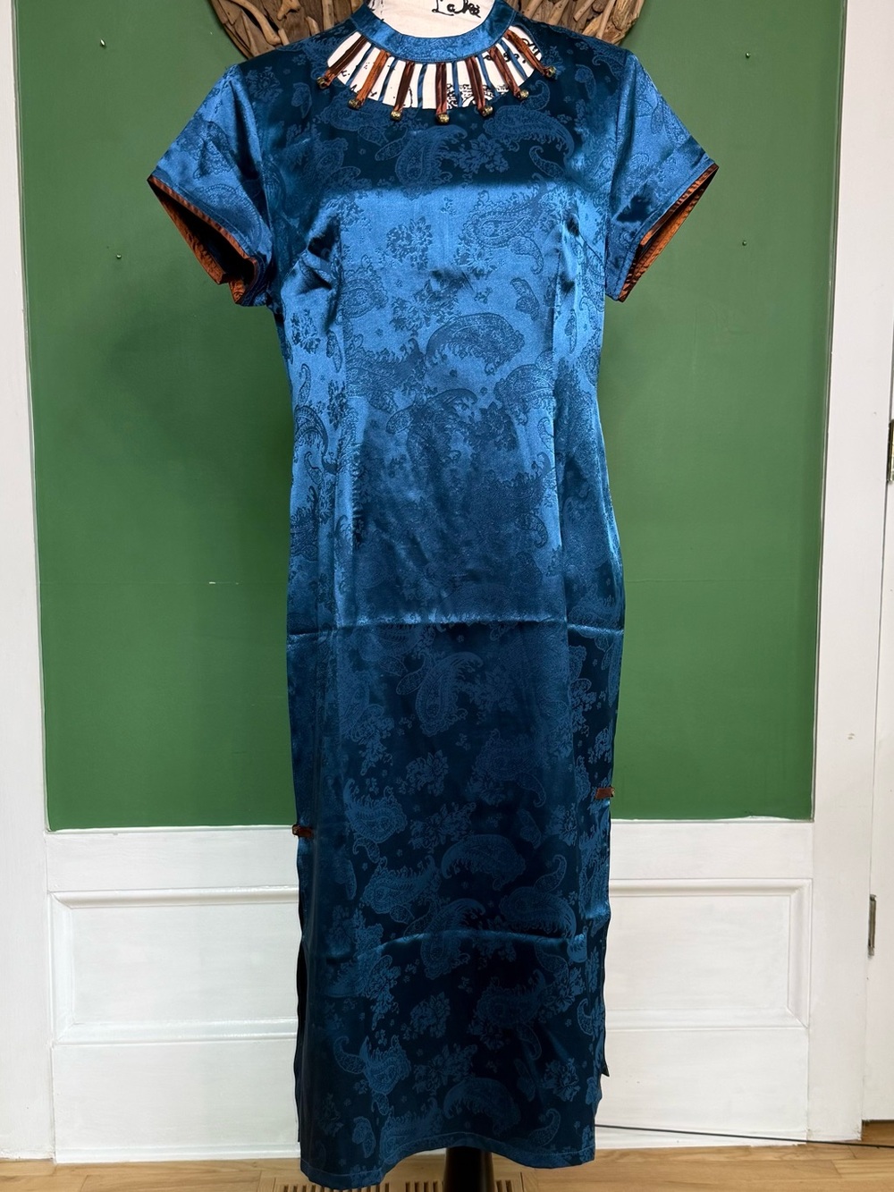 Short Sleeve Hollow-carved Front Floral Cheongsam Qipao Dress